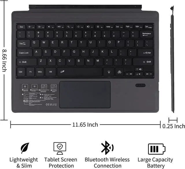 Alt view image 7 of 7 - Bluetooth 5.3 Wireless Magnetic Keyboard with Touchpad for Microsoft Surface Pro 4/5/6/7/7+ Portable Tablet Flip Stand Built in Battery Type C Charging Keyboard