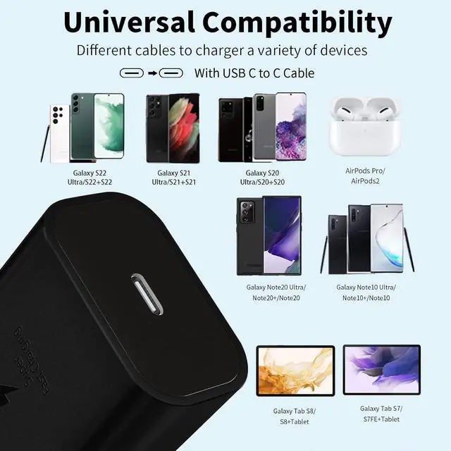 Alt view image 3 of 7 - for Samsung Galaxy S20 FE 5G S21 S23 S24 S25 Ultra Plus A53 Phone Fast Charger, for Samsung USB-C Super Fast Charging Power Adapter-25W PD Charger Block, for Samsung Galaxy Note 10 20 Type C EP-TA800