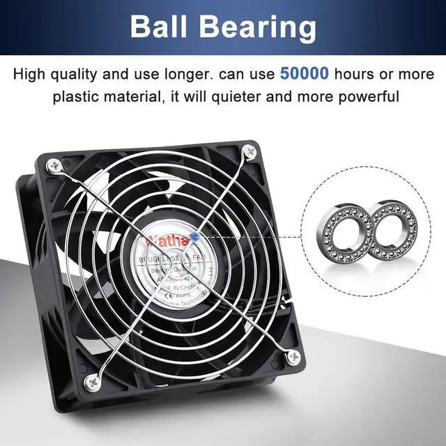 Alt view image 3 of 7 - Wathai EC Industrial Case Fan 120mm x 38mm Ball Bearing AC 110V 115V 120V 220V 240V Brushless Cooling Fan