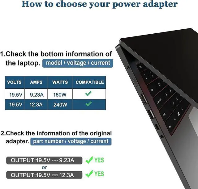 Alt view image 3 of 7 - 240W 180W Dell 19.5V 12.3A AC Adapter Laptop Charger Fit for Dell Alienware 15 17 R1 R2 R3 R4 R5 M15 M17 M11X M14X M17X G3 G5 G7 Precision 7710 7540 M6400 M6500 M6700 M6800 M4300 Power Supply Cord