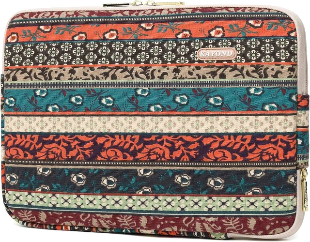 Alt view image 2 of 7 - Kayond Canvas Water-Resistant 14 Inch Laptop Sleeve case for 14.1inch Notebook Compute (14-14.1 inch Red Bohemia)