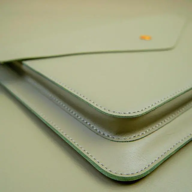 Alt view image 3 of 7 - Leather Laptop Sleeve 13 Inch Compatible for New 13inch MacBook Air New 13 MacBook Pro  XPS 13 Color Grey Green