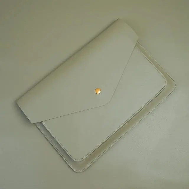 Alt view image 4 of 7 - Leather Laptop Sleeve 13 Inch Compatible for New 13inch MacBook Air New 13 MacBook Pro  XPS 13 Color Grey Green
