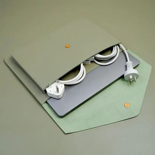 Alt view image 6 of 7 - Leather Laptop Sleeve 13 Inch Compatible for New 13inch MacBook Air New 13 MacBook Pro  XPS 13 Color Grey Green