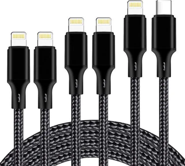 Main image of USB C to Lightning Cable 5 Pack 3/3/6/6/10FT iPhone Charger  MFi Certified Power Delivery Fast Charging Cord Compatible with iPhone 14/13/12/11/XS/XR/X/8 - Black