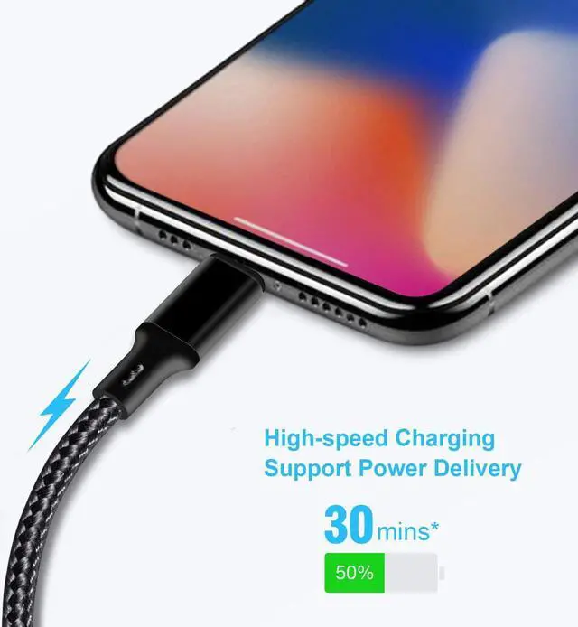 Alt view image 2 of 7 - USB C to Lightning Cable 5 Pack 3/3/6/6/10FT iPhone Charger  MFi Certified Power Delivery Fast Charging Cord Compatible with iPhone 14/13/12/11/XS/XR/X/8 - Black