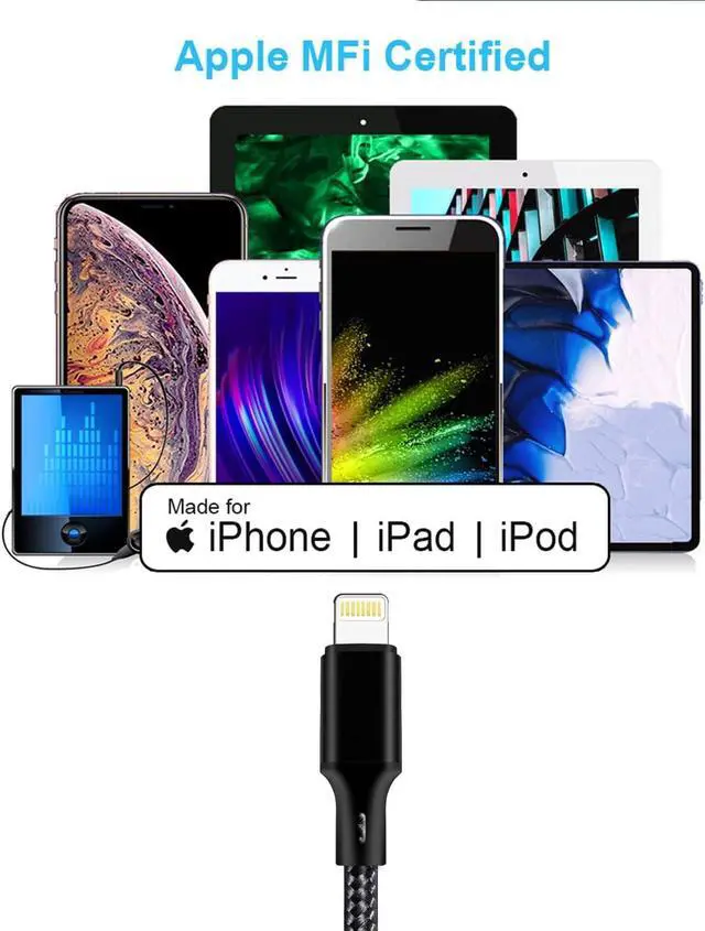Alt view image 6 of 7 - USB C to Lightning Cable 5 Pack 3/3/6/6/10FT iPhone Charger  MFi Certified Power Delivery Fast Charging Cord Compatible with iPhone 14/13/12/11/XS/XR/X/8 - Black