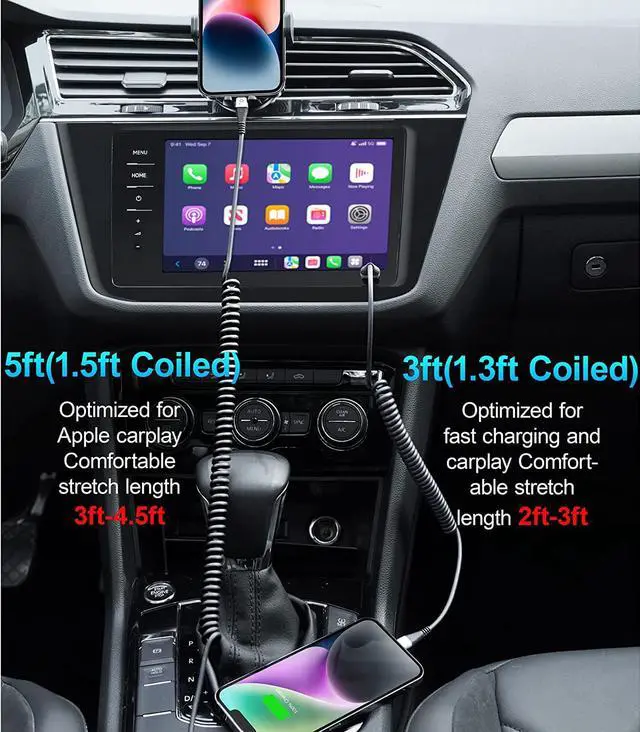 Alt view image 3 of 7 - iPhone Charger Cable for Car (3FT/5FT) 2Pack Coiled Lightning Cable [Apple MFi Certified] Retractable Charging Cord Compatible with iPhone 14/13/12/11 Pro Max/XS MAX/XR/XS/8/iPad/iPod/CarPlay