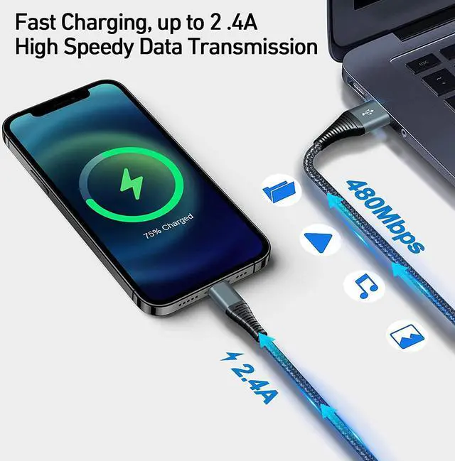 Alt view image 4 of 7 - iPhone Charger Cable 6ft 3Pack [Apple MFi Certified ] Lightning Cable Nylon Braided USB Fast iPhone Charging Cables Cord Compatible with iPhone14/13/12/12Pro/12ProMax/11/11Pro/XS MAX/XR/XS/X/8/7
