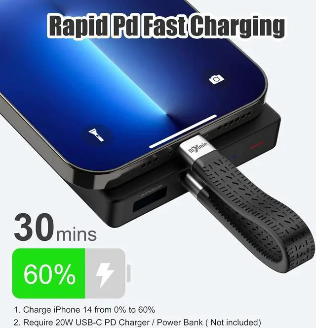 Alt view image 6 of 7 - Short USB C to Lightning Cable [MFi Certified-13.5cm] 30W Fast Charging for 14 Pro/14/13/13 Pro/12 Pro Max/12/11/11 Pro/X/XS AirPods iPad Pro Air Mini MacBook (Not Work with DAC)- Black