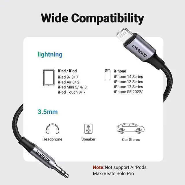 Alt view image 4 of 7 - Aux Cord for iPhone Aux to Lightning Cable for Car Adapter MFi Certified Lightning 3.5mm Headphone Male Audio Jack Compatible with iPhone 14 Pro Max/13 12 11 Pro Max/12 11 XR SE/8 Plus 3.3FT