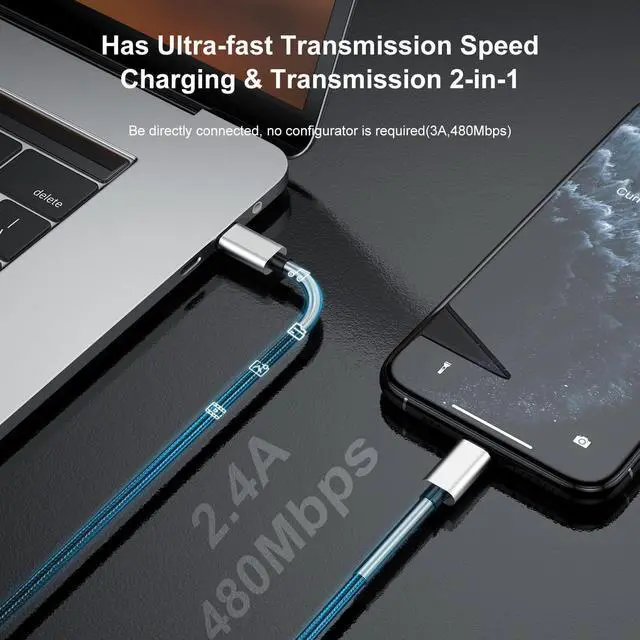 Alt view image 5 of 7 - 2Pack 10ft iPhone Fast Charger Cable [ MFi Certified] Long USB C to Lightning Cable 10 Foot High Fast 10 Feet  Charging Cord for  iPhone 14/14 Pro Max/13 Mini/12/11/XS/XR/8/7Plus iPad