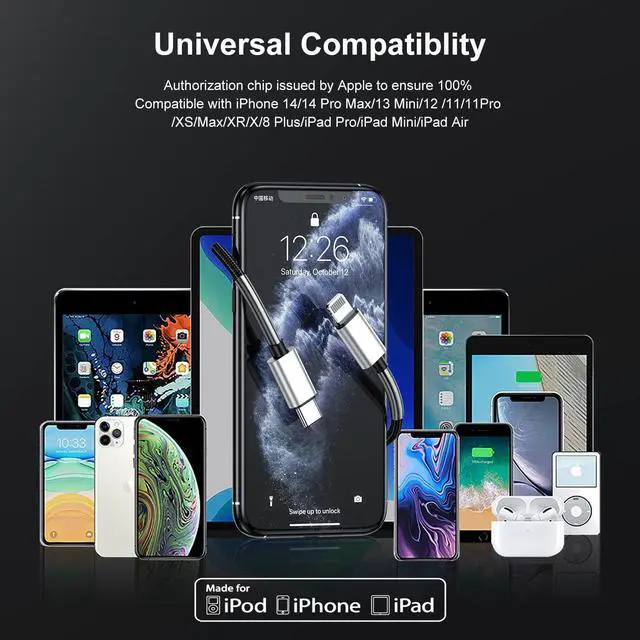 Alt view image 7 of 7 - 2Pack 10ft iPhone Fast Charger Cable [ MFi Certified] Long USB C to Lightning Cable 10 Foot High Fast 10 Feet  Charging Cord for  iPhone 14/14 Pro Max/13 Mini/12/11/XS/XR/8/7Plus iPad