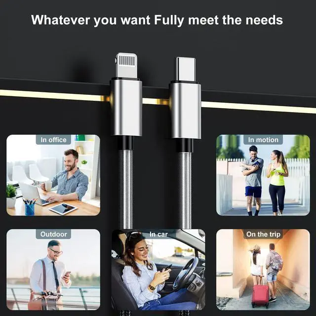 Alt view image 6 of 7 - 2Pack 10ft iPhone Fast Charger Cable [ MFi Certified] Long USB C to Lightning Cable 10 Foot High Fast 10 Feet  Charging Cord for  iPhone 14/14 Pro Max/13 Mini/12/11/XS/XR/8/7Plus iPad