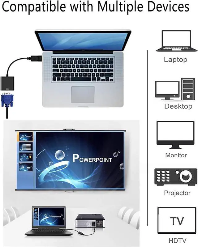 Alt view image 4 of 7 - HDMI to VGA Adapter Gold-Plated HDMI to VGA Adapter Male to Female for Computer Desktop Laptop PC Monitor Projector HDTV Chromebook Raspberry Pi Roku Xbox and More - Black