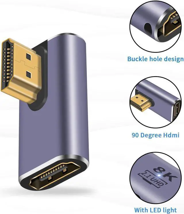 Alt view image 6 of 6 - HDMI 90 Degree Adapter 8k Right Angle HDMI 2.1 Adapter 48Gbps HDMI Male to Female Adapter Extender Connector Supports 8K@60Hz 4K@120Hz 3D HDR for Laptop DVD TV Monitors PS5 (2Pack)