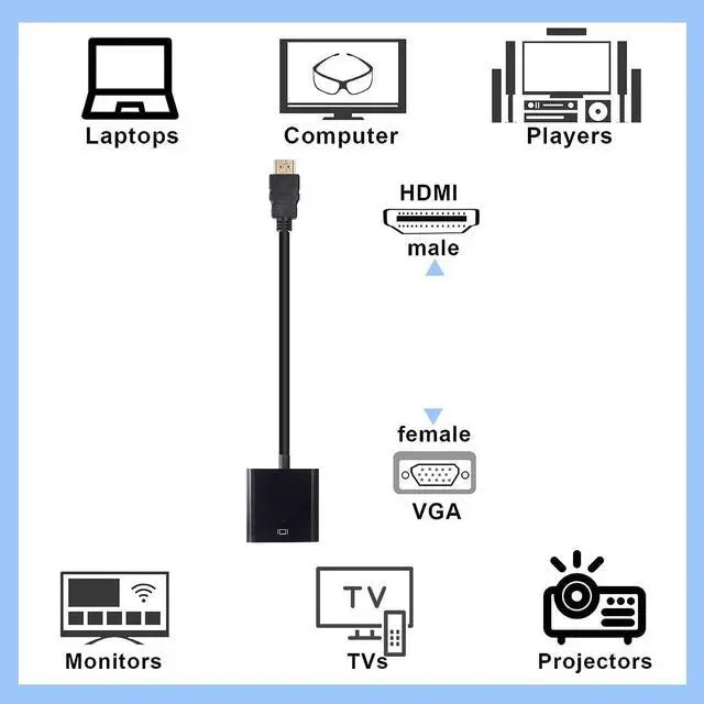 Alt view image 3 of 7 - 20 Pack HDMI to VGA Adapter Converter Bulk Gold Plated Black HDMI to VGA Cable (Male to Female) Compatible with Computer Desktop Laptop PC Monitor HDTV Roku Projector Xbox Raspberry Pi