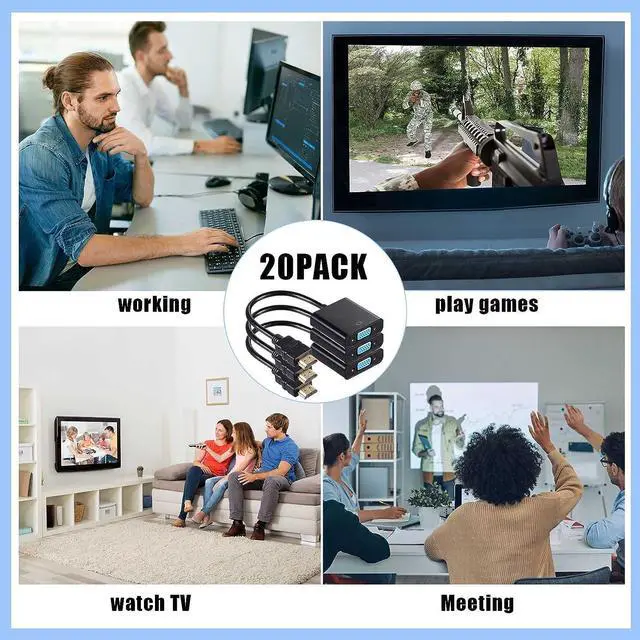 Alt view image 7 of 7 - 20 Pack HDMI to VGA Adapter Converter Bulk Gold Plated Black HDMI to VGA Cable (Male to Female) Compatible with Computer Desktop Laptop PC Monitor HDTV Roku Projector Xbox Raspberry Pi