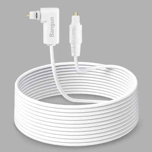 Main image of 100 feet White Optical Audio Cable, Slim 90 Degree Digital Audio S/PDIF Toslink Cord, Right Angle Fiber Optic Audio Cable for Sound Bar/TV/PS6/Xbox/Home Theater
