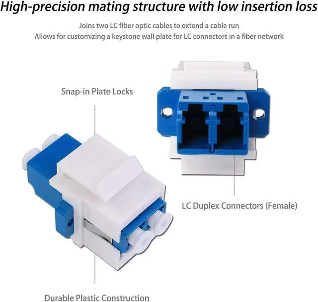 Alt view image 3 of 7 - 6 Pack Duplex LC to LC F/F Coupler Keystone Jack Modular for Patch Panels and Wall Plates,Surface Mount Boxes, LC UPC Fiber Optic Adapter Compatible with SingleMode Multimode|1.25G/10GB OS1-2/OM1-3)