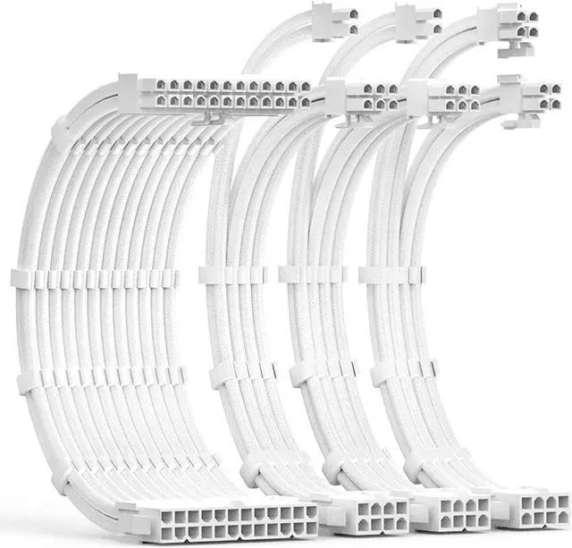 Main image of PSU Cable Extension Kit 30CM Length with Cable Combs 1x24Pin/1x8Pin(4+4) EPS/2x8Pin(6P+2P) PCI-E/PC Sleeved Cable for ATX Power Supply(White)