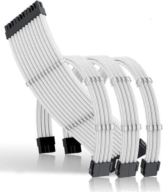 Alt view image 3 of 7 - Sleeved Cables, PSU Extension Cable Kit for Power Supply, Fiber Braided ATX EPS PCI-E Cable with Combs, 30CM (White)