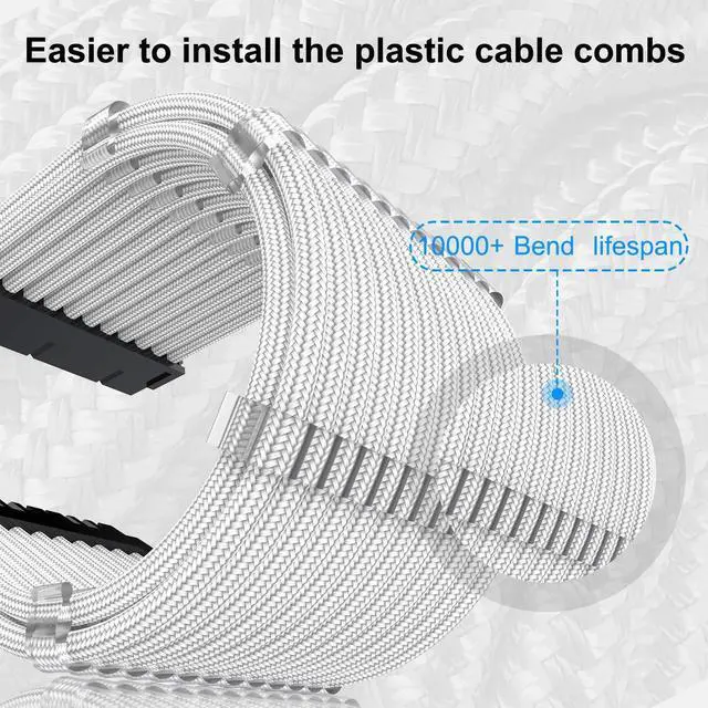 Alt view image 6 of 7 - Sleeved Cables, PSU Extension Cable Kit for Power Supply, Fiber Braided ATX EPS PCI-E Cable with Combs, 30CM (White)
