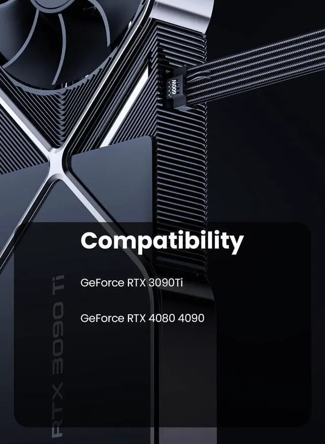 Alt view image 2 of 7 - Fasgear PCI-e 5.0 Extension Cable 30cm/1ft 16 Pin(12+4) Male to PCIE 3x8Pin(6+2) Female Sleeved Extension Cable with 4 Cable Combs 12VHPWR 16AWG Cable Compatible for GPU RTX 3090Ti 4070Ti 4080 4090