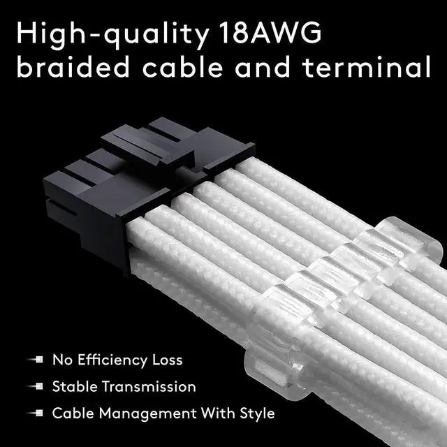 Alt view image 2 of 7 - EZDIY-FAB RTX 3000 Series 12 Pin to Dual 8 Pin PCIe Sleeved Extension Cable 300 MM- Connector for NVIDIA Ampere GEFORCE RTX 3060ti 3070 3080 FE Funder Edition- White