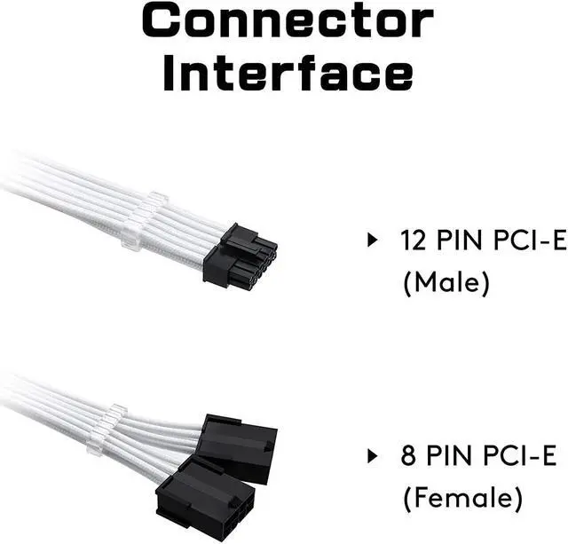 Alt view image 3 of 7 - EZDIY-FAB RTX 3000 Series 12 Pin to Dual 8 Pin PCIe Sleeved Extension Cable 300 MM- Connector for NVIDIA Ampere GEFORCE RTX 3060ti 3070 3080 FE Funder Edition- White