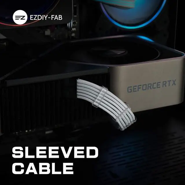 Alt view image 5 of 7 - EZDIY-FAB RTX 3000 Series 12 Pin to Dual 8 Pin PCIe Sleeved Extension Cable 300 MM- Connector for NVIDIA Ampere GEFORCE RTX 3060ti 3070 3080 FE Funder Edition- White