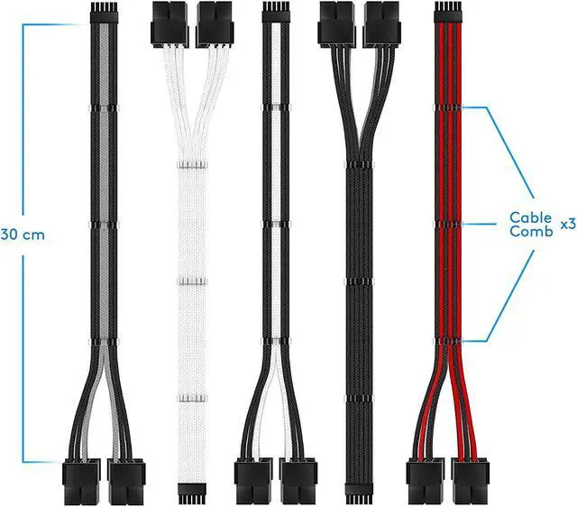 Alt view image 7 of 7 - EZDIY-FAB RTX 3000 Series 12 Pin to Dual 8 Pin PCIe Sleeved Extension Cable 300 MM- Connector for NVIDIA Ampere GEFORCE RTX 3060ti 3070 3080 FE Funder Edition- White
