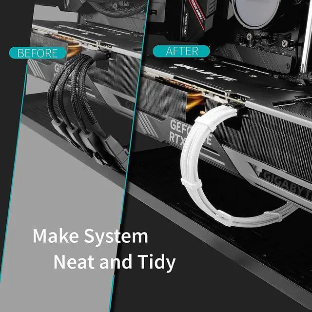 Alt view image 2 of 7 - GPU Power Sleeved Cable Extension, 16pin(12+4) 12VHPWR PCIe 5.0 Connector Male to 3X PCIE 8 PIN for RTX 4070Ti/4080/3090Ti, with Pre-Installed Cable Combs-16AWG/White