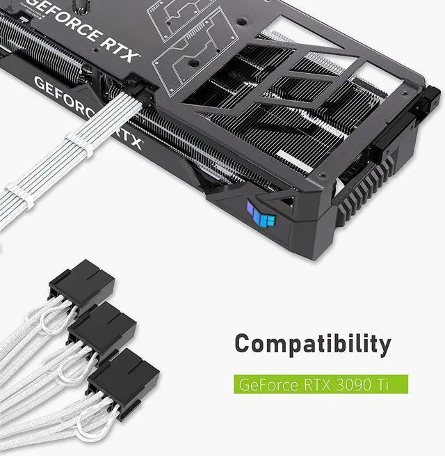 Alt view image 6 of 7 - GPU Power Sleeved Cable Extension, 16pin(12+4) 12VHPWR PCIe 5.0 Connector Male to 3X PCIE 8 PIN for RTX 4070Ti/4080/3090Ti, with Pre-Installed Cable Combs-16AWG/White