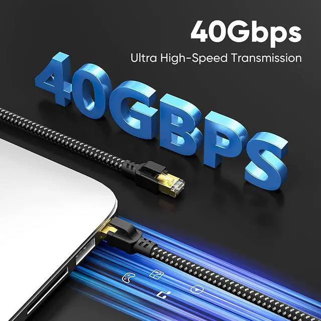 Alt view image 2 of 7 - BUSOHE Cat 8 Ethernet Cable 50FT, High Speed Braided Shielded Heavy Duty RJ45 LAN Internet Network Cable, 40Gbps 2000MHz Gigabit Patch Cord Compatible for Modem/Router/Gaming/PC