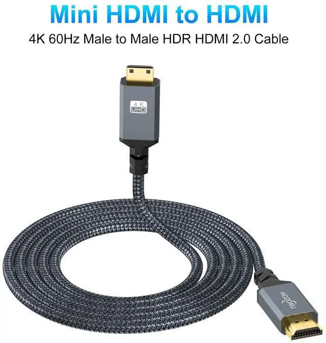 Alt view image 5 of 7 - Mini HDMI to HDMI Cable 3.3FT 2 Pack Nylon Braided HDMI to Mini HDMI Support 3D/4K@60Hz 18Gbps/2160P/1080P for Nikon/Canon DSLR Camcorder Laptop Tablet and Graphics/Video Card