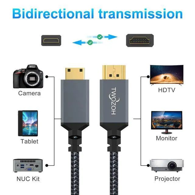 Alt view image 3 of 7 - Twozoh 90° Degree Coiled Mini HDMI to HDMI Cable, Right Angled Mini HDMI to HDMI Coiled Cable Support 4K/3D 1080p Extend up to 1.5M / 5FT