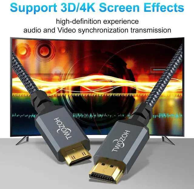 Alt view image 7 of 7 - Mini HDMI to HDMI Cable 3.3FT 2 Pack Nylon Braided HDMI to Mini HDMI Support 3D/4K@60Hz 18Gbps/2160P/1080P for Nikon/Canon DSLR Camcorder Laptop Tablet and Graphics/Video Card
