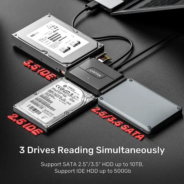 Alt view image 2 of 7 - Unitek SATA/IDE to USB 3.0 Adapter, IDE Hard Drive Adapter Kit Recovery Converter for Universal 2.5"/3.5" Inch IDE and SATA External HDD/SSD, Support 10TB