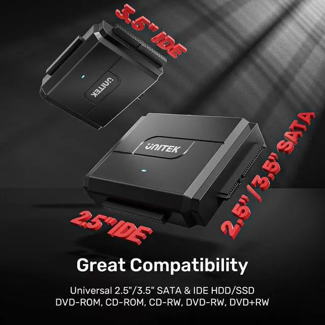 Alt view image 5 of 7 - Unitek SATA/IDE to USB 3.0 Adapter, IDE Hard Drive Adapter Kit Recovery Converter for Universal 2.5"/3.5" Inch IDE and SATA External HDD/SSD, Support 10TB