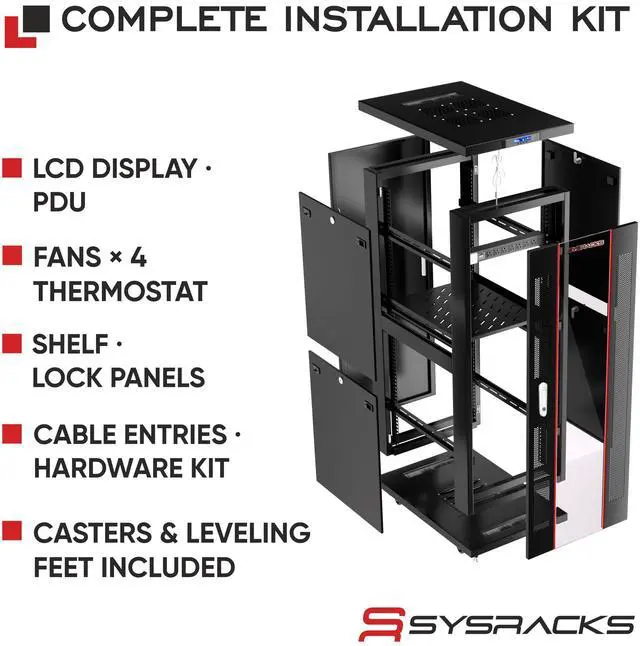 Alt view image 3 of 7 - Sysracks 32U Floor Standing Server Rack Cabinet, 39-Inch Deep, for 19-Inch EIA-310 Equipment, Glass Door, Fans and PDU