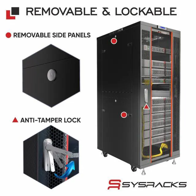 Alt view image 5 of 7 - Sysracks 32U Floor Standing Server Rack Cabinet, 39-Inch Deep, for 19-Inch EIA-310 Equipment, Glass Door, Fans and PDU