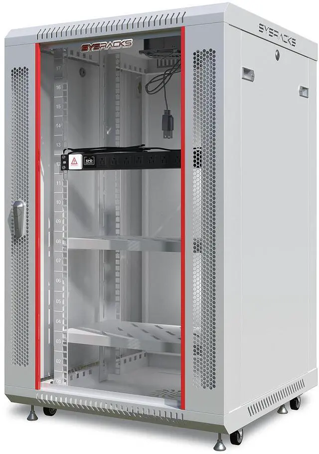 Main image of Sysracks 18U Wall Mount Server Rack Cabinet, 24-Inch Deep, for 19-Inch Equipment, Glass Door, PDU and Shelves, Light Grey