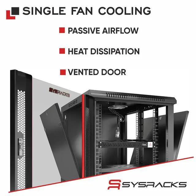 Alt view image 4 of 7 - Sysracks 6U Wall Mount Server Rack Cabinet, 18-Inch Deep, for 19-Inch Equipment, Glass Door, PDU and Shelf