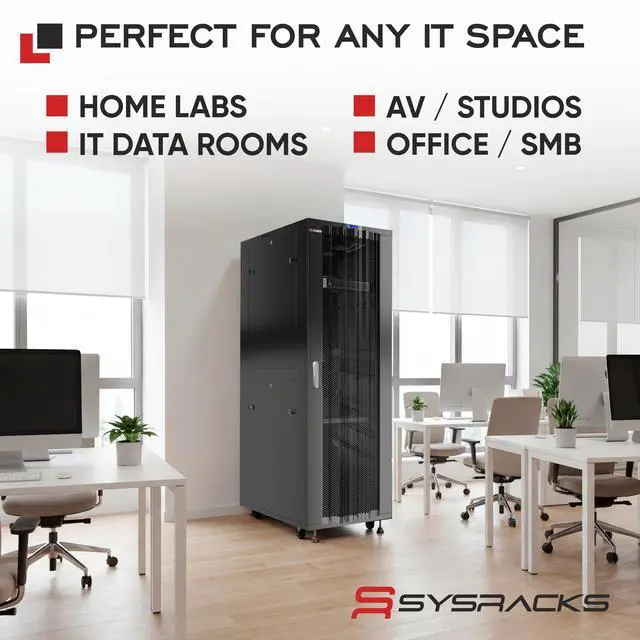 Alt view image 8 of 8 - Sysracks 37U Floor Standing Server Rack Cabinet, 24-Inch Deep, for 19-Inch EIA-310 Equipment, Mesh Doors and Thermostat