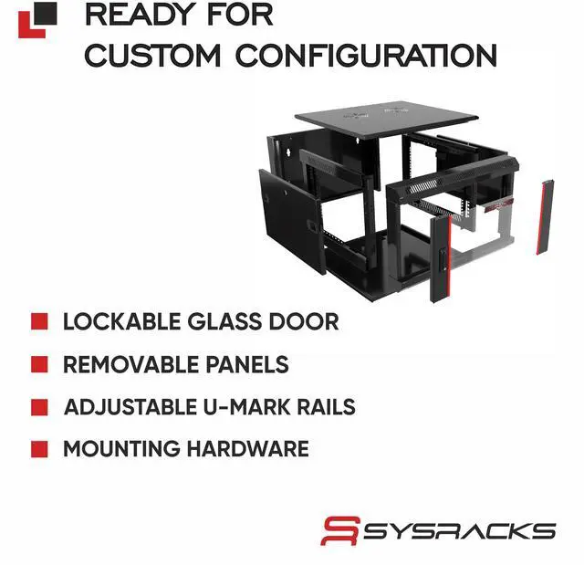 Alt view image 3 of 7 - Sysracks 6U Wall Mount Server Rack Cabinet, 24-Inch Deep, for 19-Inch Equipment, Locking Glass Door and Adjustable Rails
