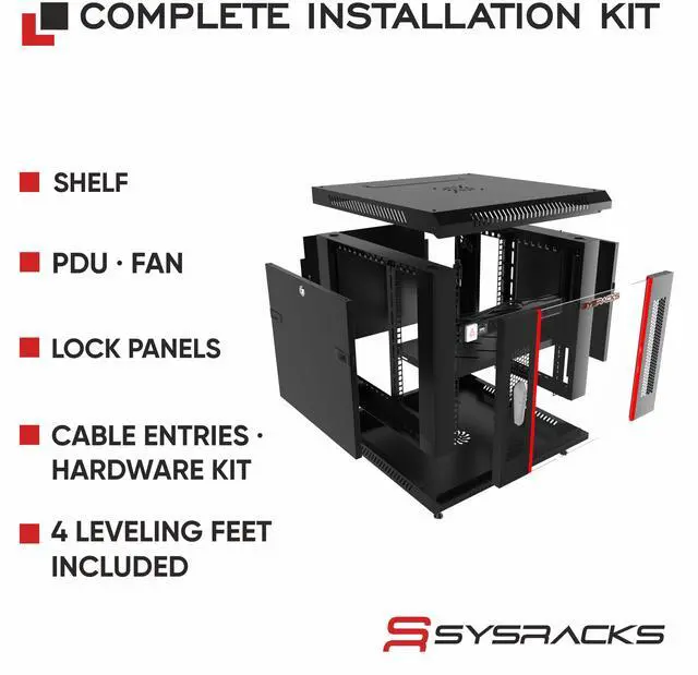Alt view image 3 of 8 - Sysracks 6U Wall Mount Server Rack Cabinet, 24-Inch Deep, for 19-Inch Equipment, PDU and Fan