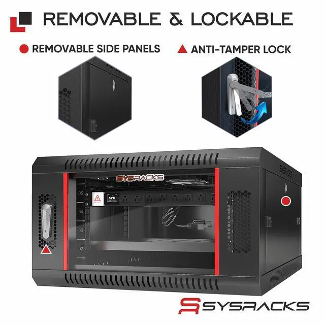 Alt view image 4 of 8 - Sysracks 6U Wall Mount Server Rack Cabinet, 24-Inch Deep, for 19-Inch Equipment, PDU and Fan