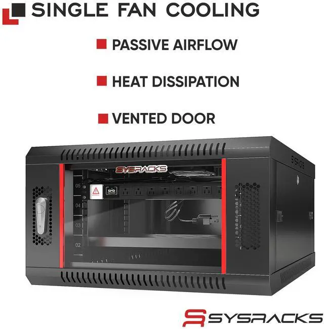 Alt view image 8 of 8 - Sysracks 6U Wall Mount Server Rack Cabinet, 24-Inch Deep, for 19-Inch Equipment, PDU and Fan