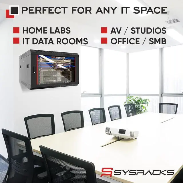 Alt view image 6 of 7 - Sysracks 9U Wall Mount Server Rack Cabinet, 18-Inch Deep, for 19-Inch Equipment, Glass Door